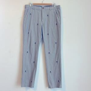 Brooks Brothers logo allover embroidered flat front chino dress pants sz 35x32